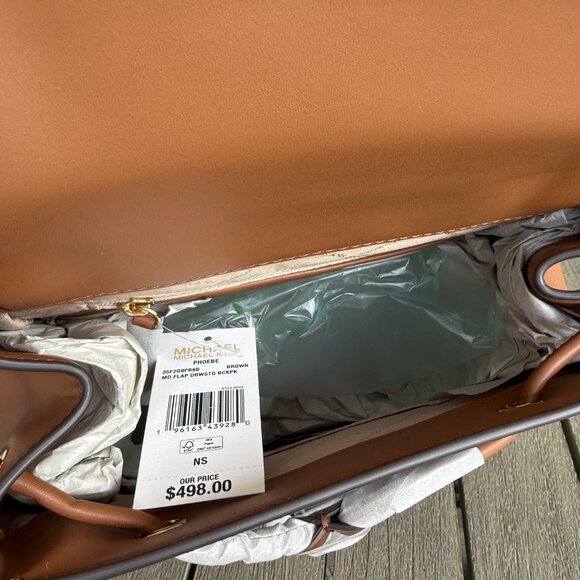 Michael Kors Phoebe Medium FLAP Drawstring Brown MK Travel School Backpack - Picture 16 of 16